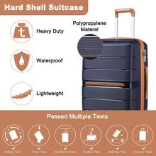 Lightweight PP Hard Shell Suitcase Luggage 20in Cabin Carry On 24in Medium Check In 28in Large Check In 3 Piece Set Spinner Wheels TSA Lock Travel - Navy Blue - View 6