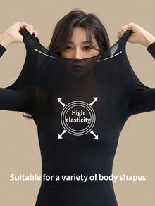 2件装女士无缝保暖内衣，超薄保暖内衣 - 柔软舒适的长袖圆领上衣，女士打底衫，适合作为内衣和睡衣穿着，高品质面料 - 彩色 - 查看 5
