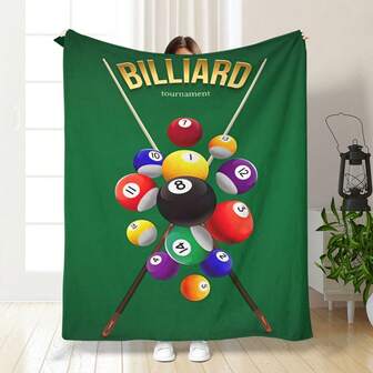 1pc Chinese Style Black 8 Ball Billiard Print Soft Blanket, Suitable For Nap, Travel, Sofa, Bedroom, Office Decor, Holiday Gift, All Season