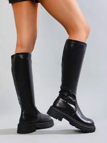 秋冬季全球时尚达人必备过膝长靴 - 黑色 - 查看 6