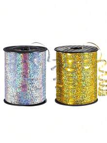 1 Roll 250 Yards Metallic Shiny Plastic Gift Wrapping Ribbon, Waterproof Silver Curling Ribbon, Balloon Tying Ribbon, Laser Ribbon, Sturdy, Easy To Roll, Tear-Resistant, Suitable For Wedding, Birthday And Holiday Decoration Parties, Balloon Accessories - Multicolor - View 1
