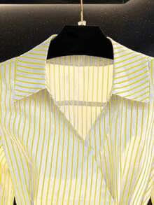 Women's Spring/Autumn New V-Neck Tie-Waist Casual Long Sleeve Blouse - Lemon Yellow - View 3