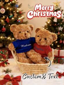 Customizable Text & Image Personalized Teddy Bear Plush Toy, Fun Gift, Doll Clothes, Christmas Decor, Girls Bedroom Accessories, Boys Room Decor, Christmas Gift, Birthday Decor, Personalized Gift (Gift Box Version, Sunflower Not Included) - Multicolor - View 3