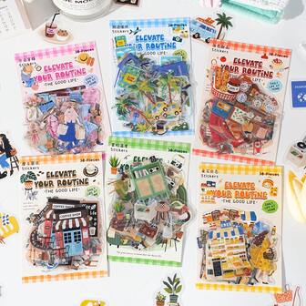  Etori Life Brighten Your Daily Series Korean-Style Ins Character Life Cute Pattern Stickers For Decorating Laptops, Phone Cases, Suitcases, Water Bottles, Photo Albums, Poster Albums, Student Stationery Decorations, Children's Stickers, Small Gifts