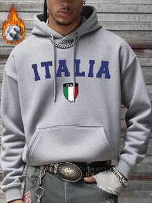 男士宽松口袋连帽卫衣，意式风格，秋冬季长袖上衣 - 灰色 - 查看 3