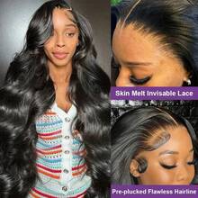 NARNI 40 Inch 250% Density Body Wave Lace Front Wigs Human Hair Glueless Wig Human Hair 13x4 Full Frontal Human Hair Wig Pre Plucked Virgin Human Hair Wigs For Women Body Wave HD Transparent Lace Front Wigs Human Hair Wigs With Baby Hair Christmas - Natural Black - 查看 7