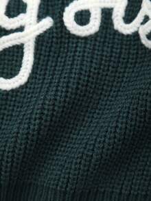 Adorable "Big Sis" Embroidered Floral Knit Sweater For Baby Girl, Soft & Cute, Essential For Sweet Little Ones - Dark Green - View 6