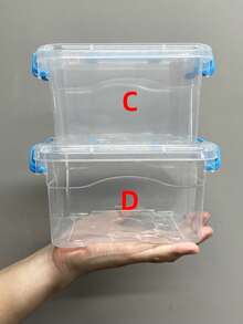 4pcs Desk Storage Display Boxes - Capacity 0.5L/0.6L/0.7L/0.8L - Blue Transparent Boxes With Handles (A: 13.7*10.5*7.5cm, B: 15*11.3*8.3cm, C: 17*11.9*8.8cm, D: 18.5*13.3*9.4cm)