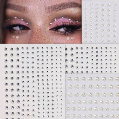 小颗粒面部装饰水钻仿真珍珠，眼尾发饰闪亮钻石，假指甲装饰钻石Y2K节日派对日常装饰DIY面部装饰音乐节化妆舞会适用头发、眼睛、脸部、身体装饰钻石