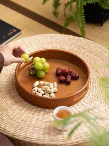 1 Peça Bandeja de Servir Redonda de Madeira de Nogueira com Alça, Para Segurar Alimentos, Lanches, Bebidas, Sushi, Bife, Pizza, Sobremesas, Bolos, Pães, Bandejas de Café da Manhã, Bandejas de Jantar, Bandejas de Café, Bandejas de Chá, Tábuas de Frios, Adequado para Festa da Primavera, Dia dos Namorados - bordô - Visão 8