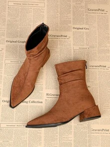 2025 Botas de tobillo de tacón bajo de punta fina de estilo francés para mujer, estilo coreano de moda, otoño/invierno - Marrón - Ver 5