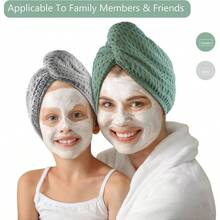 Toalla de microfibra para secar el cabello, 2 paquetes de turbante de pelo largo de gofre, tela de rizo, de secado rpido, antiencrespamiento, torceduras, turbante de ducha rizado para mujer, cabello hmedo verde - Verde - Ver 6