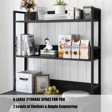 Caja de arena para gatos de 132x45x90cm, armario de madera oculto con estantes y encimera, mueble grande para gatos con puertas magnéticas, pared divisoria independiente y alfombrilla rascadora, negro - Negro - Ver 4
