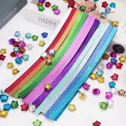 90/360/520/540枚 グリッター折り紙星ペーパーストリップ、ラッキースター装飾ペーパーストリップ、DIY手工芸折り紙用、教室の工芸プロジェクトやパーティーの贈り物に最適