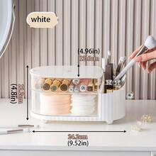 1 قطعة منظم مكياج بلاستيكي متين، حامل عرض مكياج دوار شفاف ذو طبقتين مع غطاء، رف تخزين أدوات مكياج سعة كبيرة، إكسسوار حمام، لتخزين أحمر الشفاه وأقنعة الوجه وفرش المكياج والمجوهرات، هدية عيد الميلاد، صندوق عرض مكياج - متعدد الألوان - مشاهدة 13