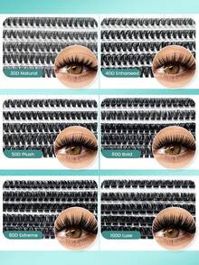 Racimos de pestañas DIY, 30D/40D/50D/60D/80D/100D D-Curl, 9-16mm Naturales Suaves Ligeros Reutilizables Pestañas individuales, Adecuado para maquillaje diario - Celeste - Ver 4