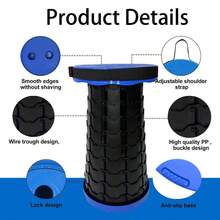 Portable Folding Cylindrical Stool, Folding Stool, Telescopic Stool, Travel Stool. Sturdy And Lightweight, Height-Adjustable With A Handle. Suitable For Fishing, Hiking, Outdoor Camping, Barbecues And Other Outdoor Activities. (Colors: Blue, Cyan, Purple, Pink) - 藍色 - 查看 6