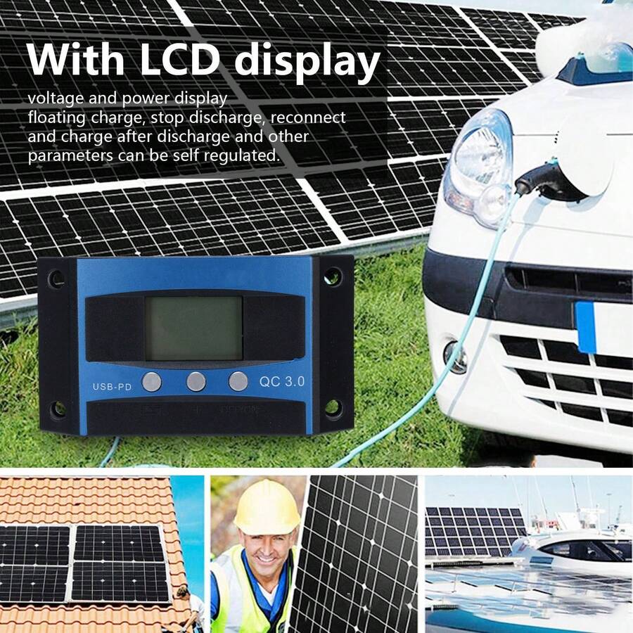 Controlador de carga solar MPPT de 30 A con pantalla LCD, doble USB, múltiples modos de control de carga, controlador solar MPPT de 12 V y 24 V, pantalla LCD autoadaptativa, regulador universal para paneles solares de 30 A, múltiples protecciones y alta estabilidad. - Negro - Ver 1