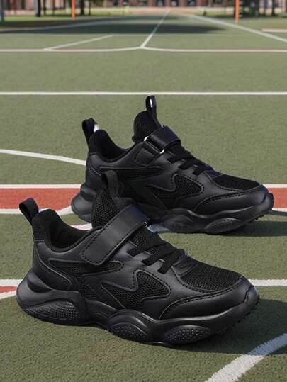 1 Pair ' Casual Sneakers, Solid Color, Odor-Resistant, Breathable Mesh, Low-Top, Hook & Loop Closure, Street & School Style, Unisex, Lightweight, EVA Cushioned Sole, Outdoor Running Shoes