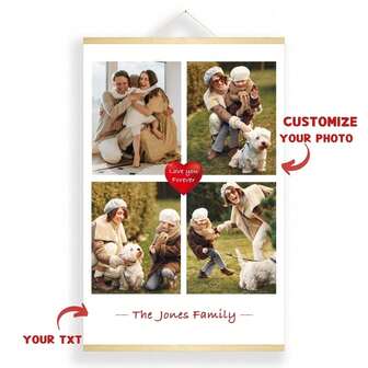 1 Pc Custom Wooden Personalize Frame Hanging Scroll Painting, Personalized Wall Art Canvas Poster, Canvas Wall Art, Custom Image Printing, Art Photo Printing, Home Decoration Bedroom, Living Room, Study Decoration Painting, Space Decoration, Personalized Christmas And New Year, Valentine's Day, Wedding Anniversary, Mother's Day And Father's Day,Birthday Anniversary Decoration Gifts