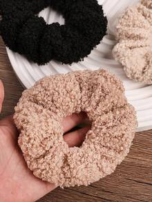 3个纯色简约保暖毛绒高弹发圈，舒适柔软，呵护秀发，发绳，马尾辫发圈 - 彩色 - 查看 2