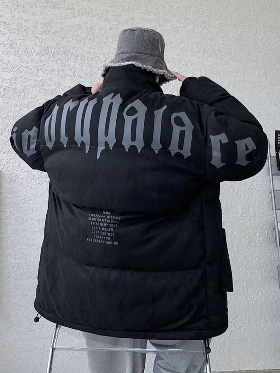 Casaco Acolchoado de Gola Alta para Homens no Inverno, Tecido de Camurça e Pelúcia - Desafia o , Textura Macia e Confortável, Design de Gola Alta, Quente para Atividades ao Ar Livre e Uso Casual Diário