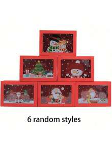 6pcs Christmas Cartoon Candy Packaging Boxes - Transparent Window Cookie Pastry Boxes, Red Holiday Gift Boxes, Christmas Gift Packaging Boxes - Multicolor - View 6