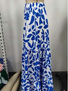 女士印花褶皱松紧腰休闲半身裙