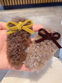 2个/1个可爱仿毛皮发夹，蝴蝶结发卡，适合秋冬季佩戴 - 彩色 - 查看 6