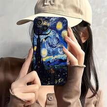 Funda para teléfono inspirada en el arte de La noche estrellada, compatible con teléfonos ,  17,  16 Pro Max,  15 Pro Max,  13 y  12. Fabricada en TPU, ofrece protección contra golpes y caídas. Ideal para amantes del arte, regalos únicos, cumpleaños, ocasiones especiales y decoración del hogar. - Negro - Ver 2