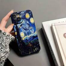 Funda para teléfono inspirada en el arte de La noche estrellada, compatible con teléfonos ,  17,  16 Pro Max,  15 Pro Max,  13 y  12. Fabricada en TPU, ofrece protección contra golpes y caídas. Ideal para amantes del arte, regalos únicos, cumpleaños, ocasiones especiales y decoración del hogar. - Negro - Ver 5