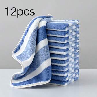 12pcs Ultra-Soft Striped Coral Velvet Hand Towel Set - 11.8" X 11.8", Quick-Dry & Gentle On Skin, Perfect For Kitchens & Bathrooms,Beach Towel Beach Towels Paper Towels Hand Towels Towels Bath Set Kitchen Towels Towel Bathroom Towel Sets Christmas Decor Thanksgiving Decor Christmas Gifts