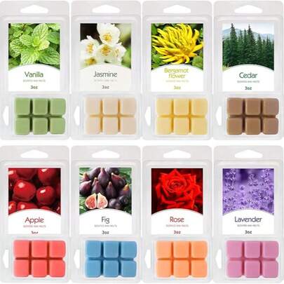 1/8 piezas, Diferentes ceras aromáticas fundidas (3oz), Cubos de cera para varios calentadores de velas, Ceras fundidas con aceites esenciales de plantas, Ceras fundidas de vela de soja, Adecuado para calentadores de velas