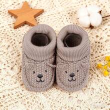 Knitted Baby Booties With Ears Soft Infant Boots Comfortable Winter Shoes For Boys And Girls - Gấu nâu - Xem 3