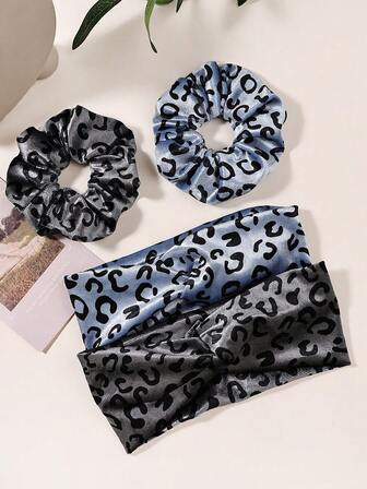 2件套柔软天鹅绒交叉发带和高弹力发圈套装，适合女性日常休闲及特殊场合佩戴，发饰，发带，发箍