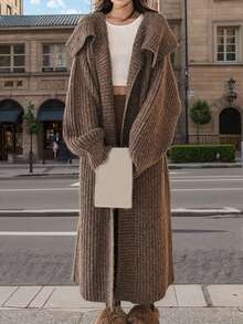 JIANHU 高领中长纯色休闲开衫，长袖上衣