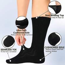 +MD 4 & 6 Pairs Bamboo Diabetic Crew Socks, Non-Binding Loose Fit For Women & Men, Soft Cushioned Sole Moisture Wicking - 4雙白色靠墊 - 查看 9