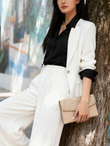 Women's Slim Fit Lapel Single-Button Blazer - Suitable For Both Work And Casual Wear, Solid Color - 白色 - 查看 6