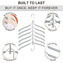 Clothes Hanger Space Saving, 6 Tier Shirt Coat Hangers Space Saving No Bump Shoulder Hangers With No Slip Foam Padded Closet Organizers And Storage For Men And Women 2 Pack CT64G,Gray2Pack - 灰色2包 - 查看 6