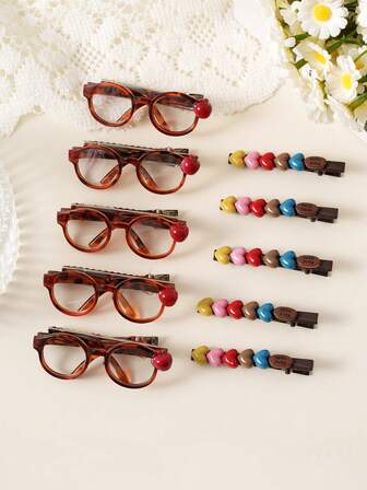 2pcs/Set Cute Cartoon Glasses & Heart Shaped Hair Clips, Suitable For Teenage Girls, Holiday Parties, Casual Daily Use, Hair Accerssories, Claw Clips, Hair Slide, Hair Barrettes