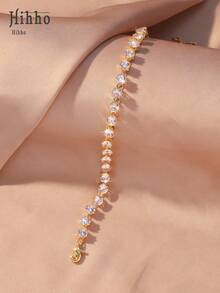 Hihho 1pc Luxury Geometric Zirconia Bracelet, Fashionable And Elegant Jewelry For Women - Yellow Gold - View 3