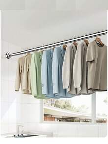 Extra Long Stainless Steel Adjustable Tension Curtain Rod, No Drilling Required For Installation, Suitable For Bathroom, Wardrobe, Laundry Drying - Silver - View 4