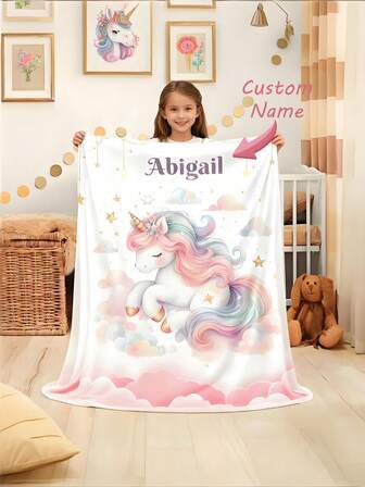 Personalized Unicorn Plush Blanket, Cozy Baby Shower Gift, Soft Child Bedspread, Magical Nursery Decor, Kids Room Essentials