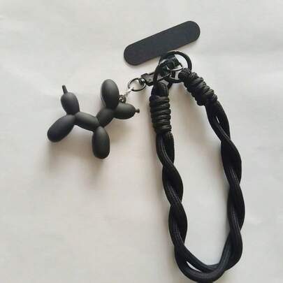 1 pieza Cordón de teléfono de peluche de cachorro negro, Correa de muñeca de teléfono de nailon corta, Cordón trenzado de unicolor de 6 mm resistente a la suciedad, Llavero de mano