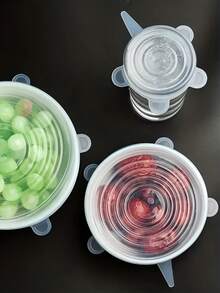 6PCS. Silicone Elastic Lids, Silicone Sealing Covers. Reusable Food Storage Bowl Lids, Suitable For Food Preservation, Kitchen Storage, And Meal Prep. Snug Fit, Secure Seal, Material, Flexible Lids, Reusable Covers, Kitchen Storage Supplies, Meal Preparation Tools, Kitchen Food Storage Containers, Spice Storage Containers, Spice Container Set, Spice Jar Set, Jar Lids, Microwave Food Covers.