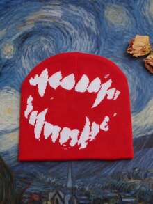 Multi-Design Funny Teeth Knitted Hat, Autumn & Winter Warm Beanie, Acrylic Fiber Material Casual Y2K Jacquard Cap, Cold Hat Fall Outfit - 1PCS - View 19