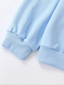 1件男童滑板风街头元素印花圆领卫衣，柔软舒适，春秋季日常休闲服 - 藍色 - 查看 4