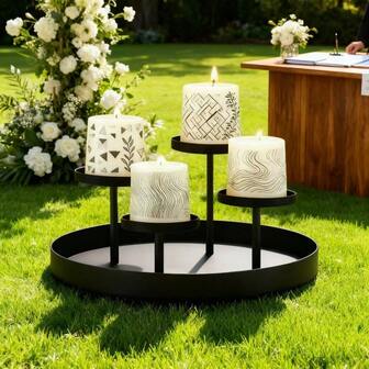 High-Quality Round Iron Black Candle Holder Tray, Decorative Candle Stand With Multi-Level Design, Suitable For Ramadan, Halloween, Birthday, Thanksgiving, Valentine's Day, Indoor & Outdoor Use, Smooth Edges, No Scratches