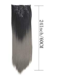 Clip In Hair Extensions 7 PCS Set Ombre 24Inch Long Straight Hair Extension For Women Synthetic Hair Extensions Hairpieces - Multicolor - View 4