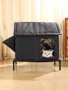 1pc Waterproof Oxford Cloth Sponge Extra Large Cat Bed With Stand, Isolates Ground Moisture, Warm In Winter, Foldable And Portable Outdoor Cat/Dog House, Extra Large Insulated Cat Shelter For Stray Cats - one-size - View 6